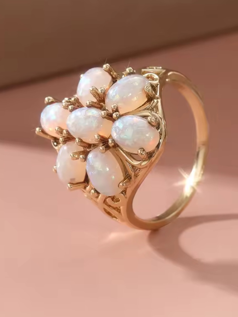 Anthropologie Gold Tone Opal Cluster Cocktail Ring
